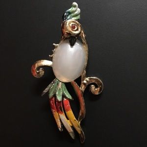 Vtg Colorful Tropical Bird Brooch